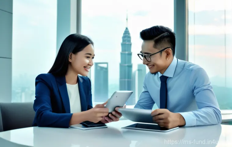 펀드투자상담사와 금융 데이터 분석 사례 - **Prompt 1: Modern Malaysian Financial Advisor and Client with Technology**
    "A professional Mala...