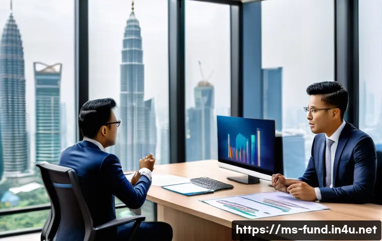 펀드투자상담사와 자격증 보유 혜택 - A professional Malaysian investment advisor in a modern office setting, dressed in formal business a...