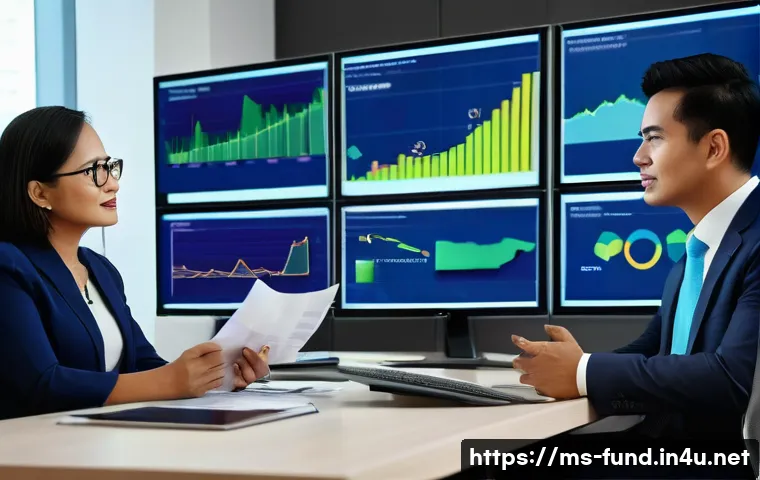 펀드투자상담사로서 실무에서의 교훈 - A professional Malaysian financial advisor in a modern office setting, attentively listening to a di...