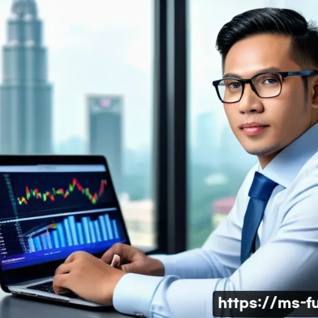 펀드투자상담사 연봉협상 전략 - A confident Malaysian male investment consultant in formal business attire, sitting at a modern offi...