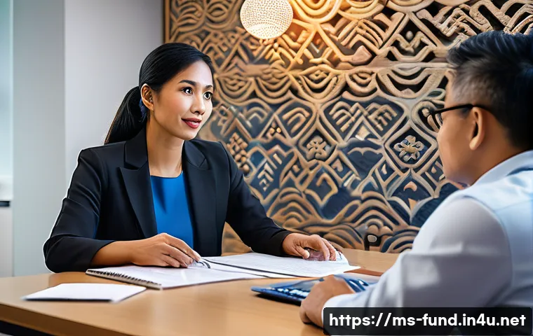 펀드투자상담사로서 고객 신뢰를 얻는 방법 - A professional Malaysian financial advisor in a modern office setting, attentively listening to a mi...