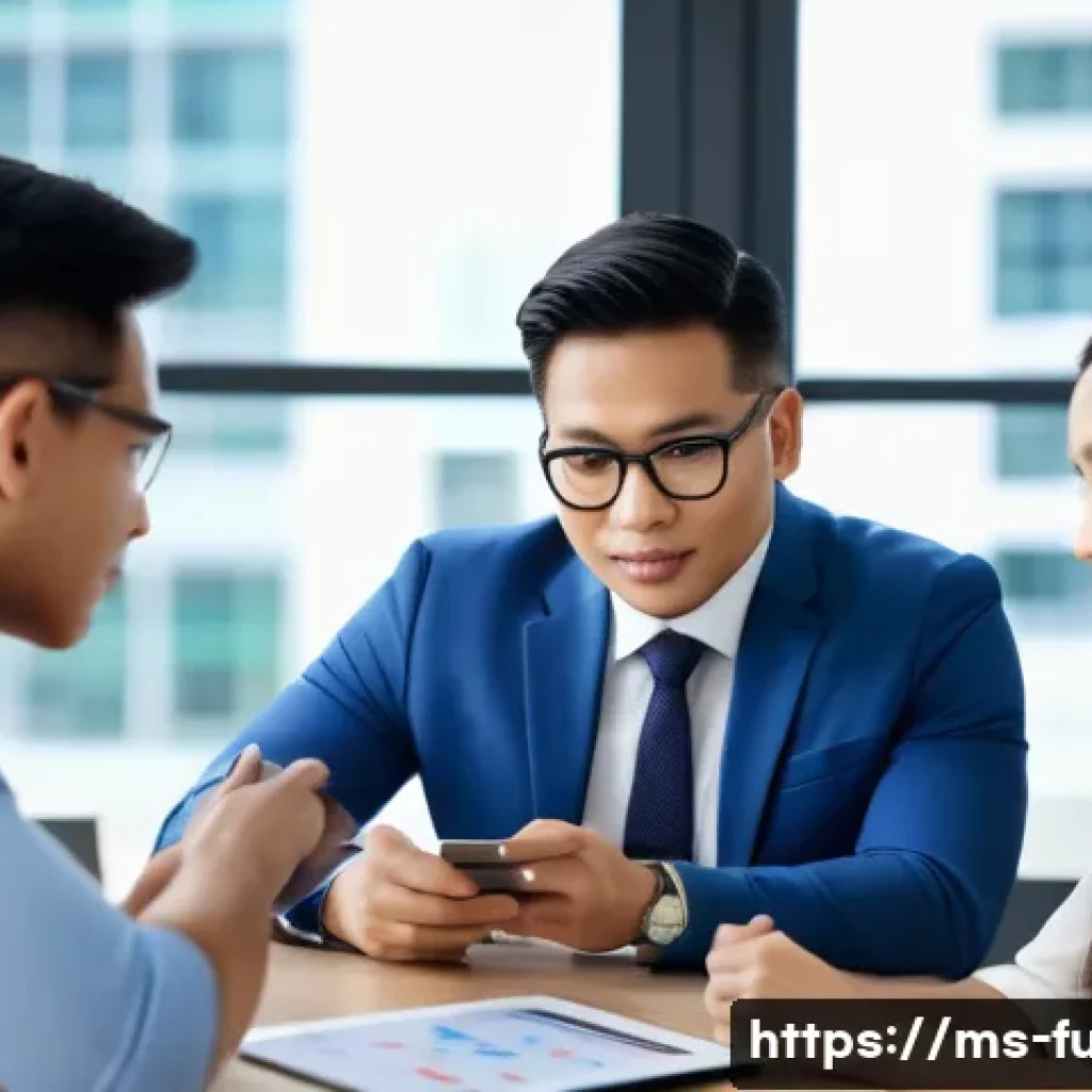 펀드투자상담사 관련 직무 워크숍 후기 - A professional Malaysian financial advisor in a modern office setting, attentively discussing invest...