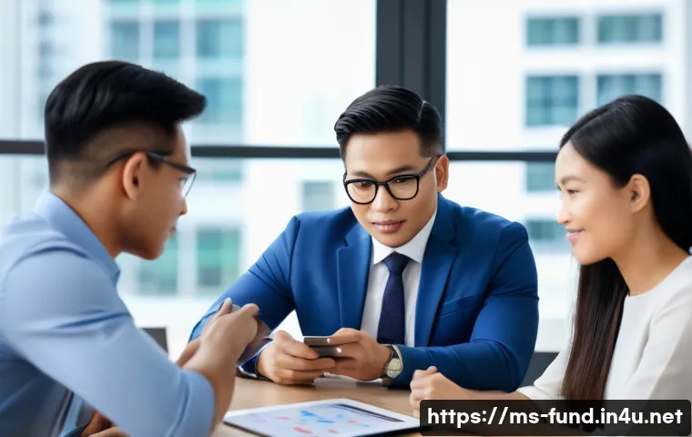 펀드투자상담사 관련 직무 워크숍 후기 - A professional Malaysian financial advisor in a modern office setting, attentively discussing invest...