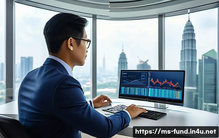 펀드투자상담사로서 업무 자동화 활용 - A modern investment consultant's office in Kuala Lumpur, featuring a sleek digital dashboard display...
