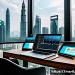 Home 22 펀드투자상담사 직무 환경의 변화 - A modern investment consultant workspace in Kuala Lumpur, Malaysia, showing a professional Malay man...