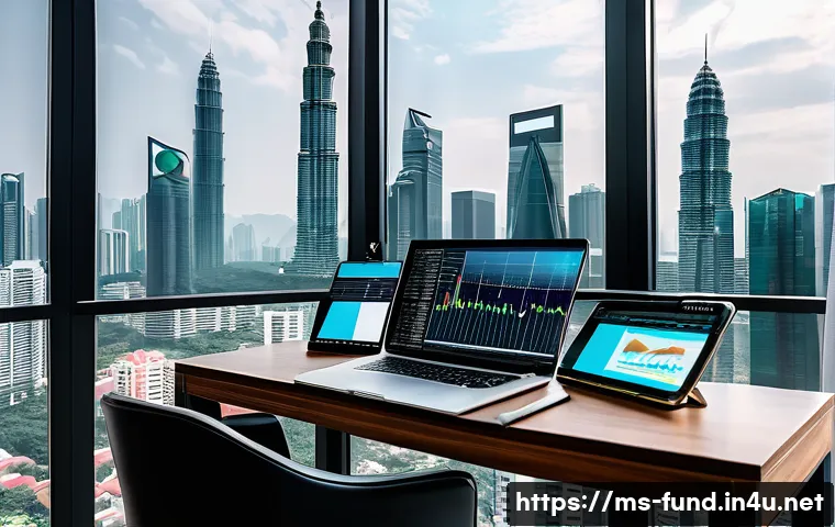 펀드투자상담사 직무 환경의 변화 - A modern investment consultant workspace in Kuala Lumpur, Malaysia, showing a professional Malay man...