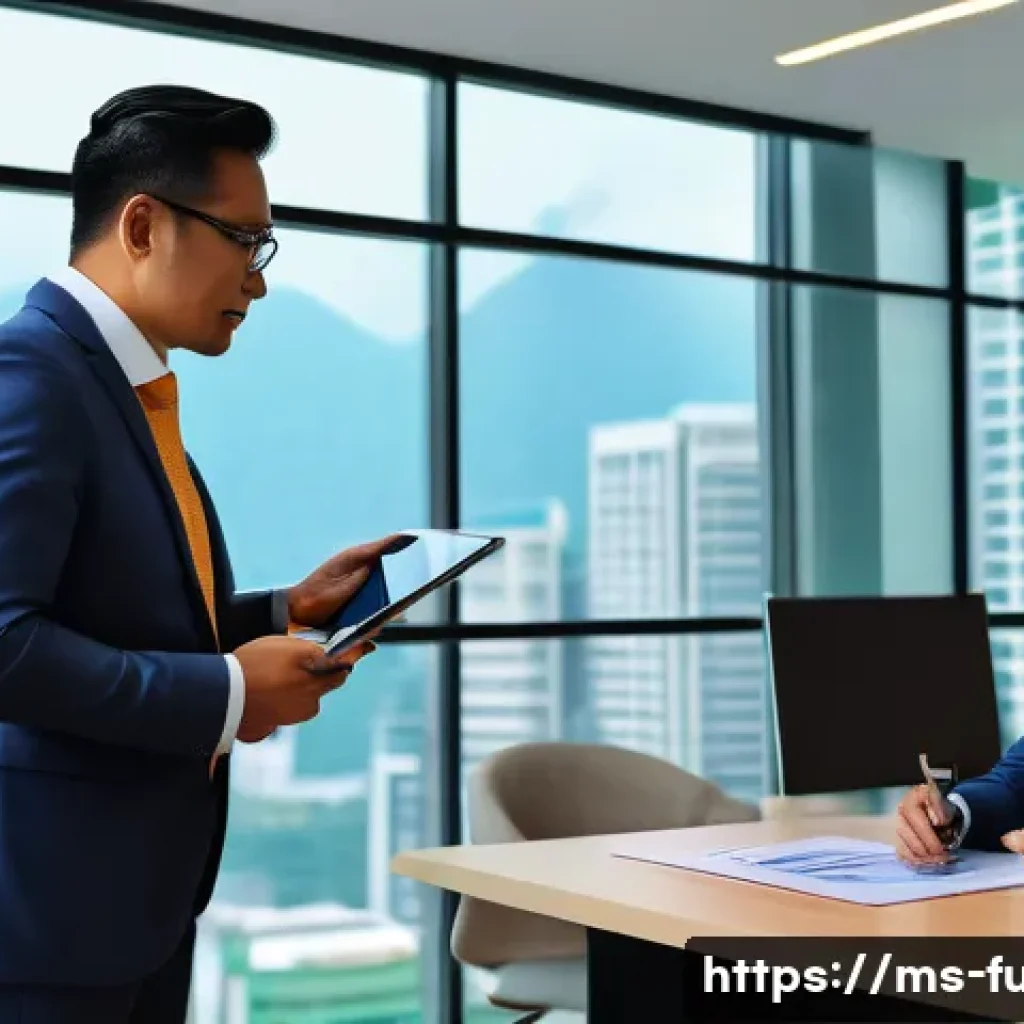 펀드투자상담사와 관련된 정책 변화 - A professional Malaysian investment advisor conducting a digital consultation with a middle-aged Mal...