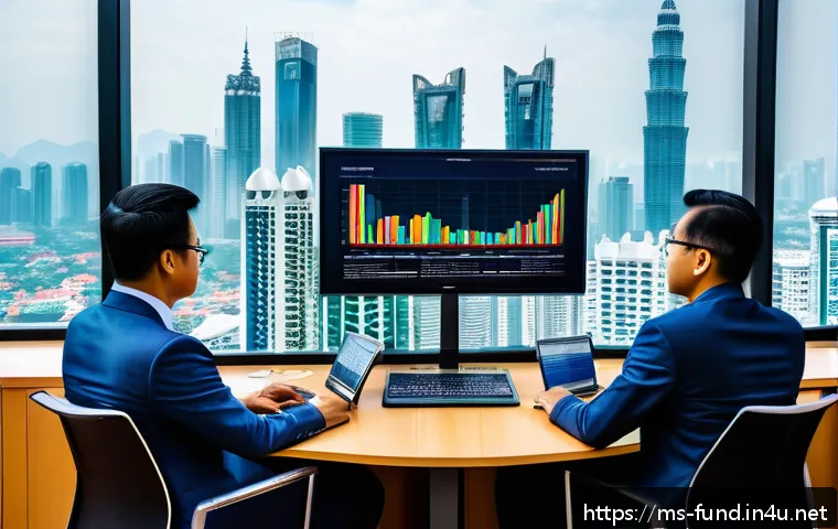 펀드투자상담사 실무를 위한 금융 데이터 해석 - A detailed professional office scene showing a diverse group of Malaysian investors in business atti...