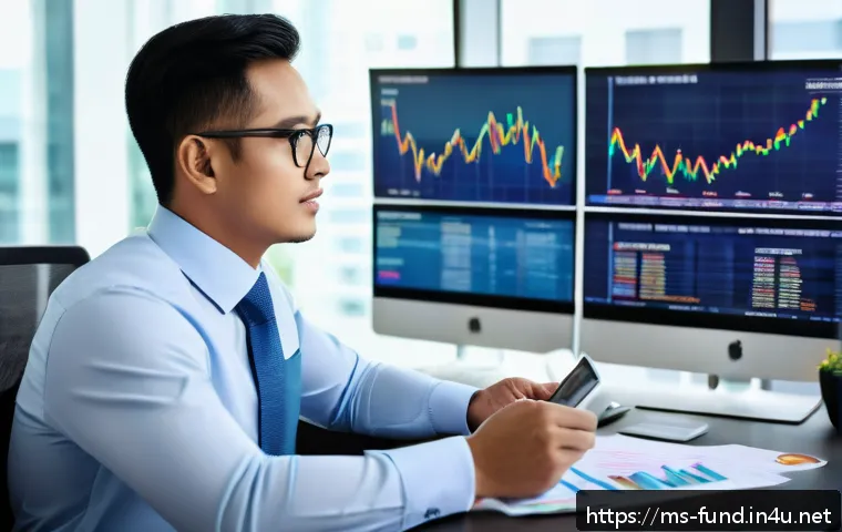 펀드투자상담사 초보자를 위한 실습 - A professional Malaysian financial advisor in a modern office setting, explaining investment fund ty...