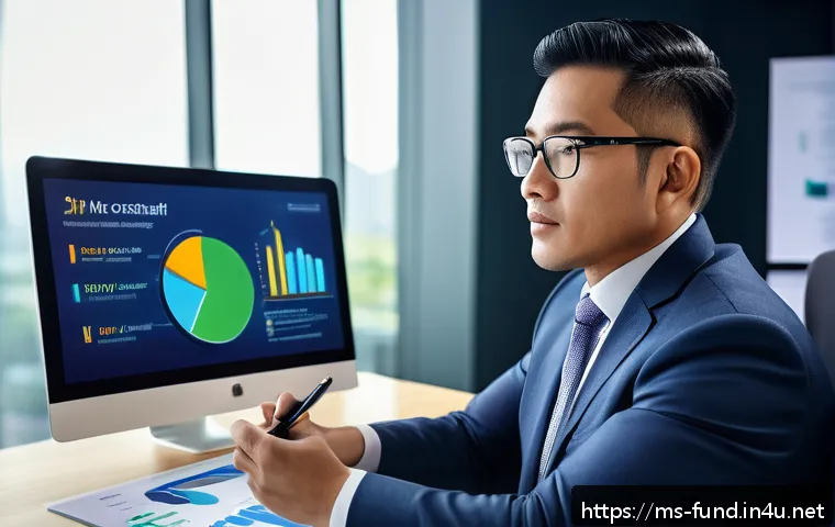 펀드투자상담사 직업 전망 - A professional Malaysian investment consultant in a modern office setting, dressed in smart business...