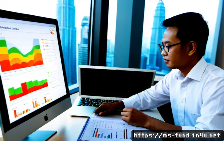 Home 17 펀드투자상담사 자격증 취득 후 경력 개발 - Photorealistic Malaysian finance professional in modest business attire reviewing investment charts ...